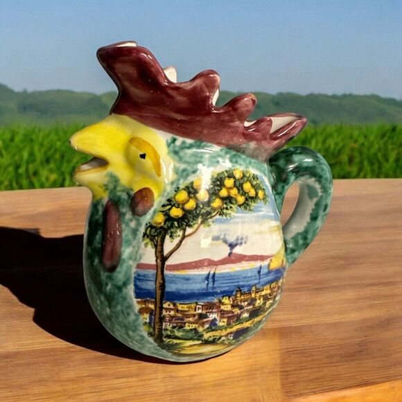 Rooster Creamer Pitcher Italy Hand Painted 5”‎ Ceramic Pottery Vtg Italian Art